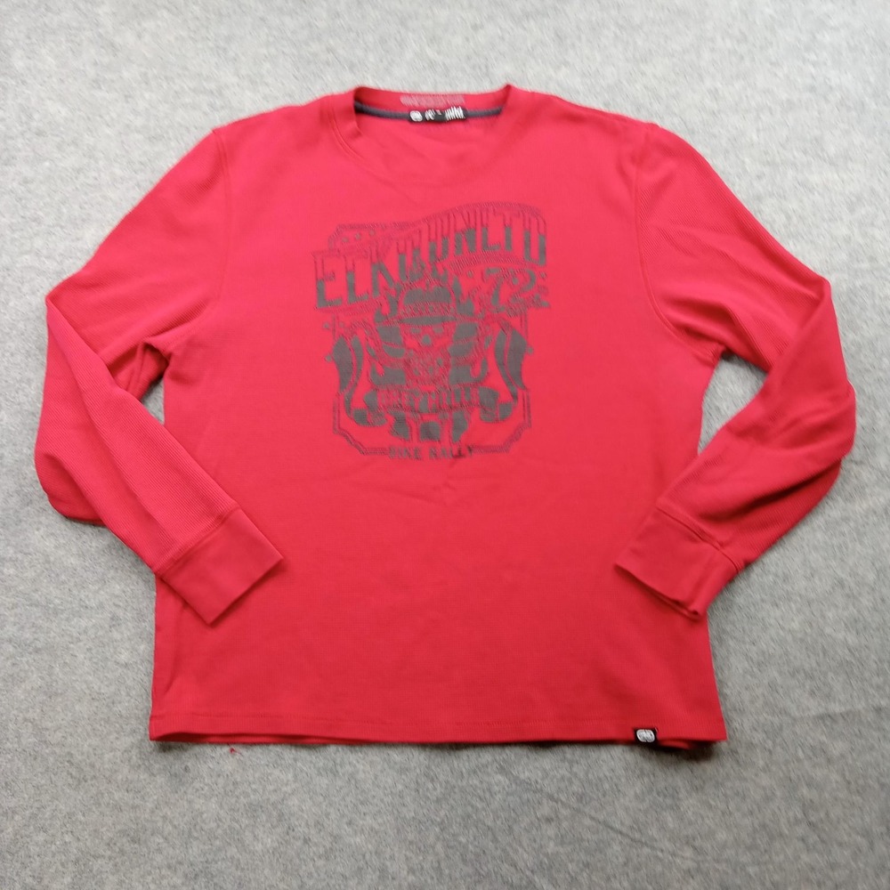 Ecko Shirt Mens Large Red Unltd Long Sleeve Thermal Graphic Crewneck Waffle Knit